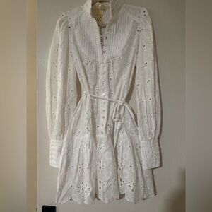 Anglais Broderie White Lace Long Sleeve Dress